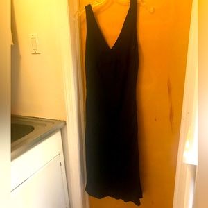 Banana Republic Factory Black Sleeveless V Neck Maxi Slip 100% Silk Dress